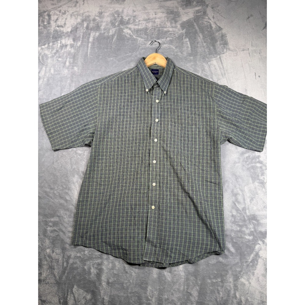 Arrow Mens Large Green Plaid Wrinkle Free Short Sleeve Dress Shirt L 16-16.5